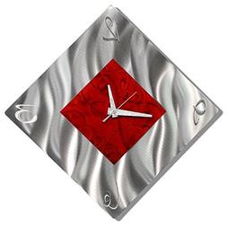 Red Metal Decorative Wall Clock, Abstract Modern Clock for L