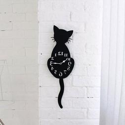 Acrylic Creative Cartoon Cat Wall Clock Watch Way Tail Move 