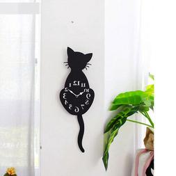 Acrylic Creative Cartoon Cute Cat Wall Clock Tail Move Home 