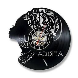 African Woman Clock Wall Decor Home Vinyl Record Modern Art 