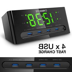 LED Alarm Clock with USB Charger - 4 USB Port for iPhone/iPa