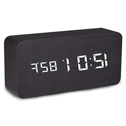 Digital Alarm Clock, Temperature Date LED Display Wood Grain