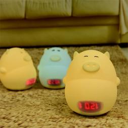 Alarm Clock Night Light Cute Pig Soft LED Multicolor Wake Up
