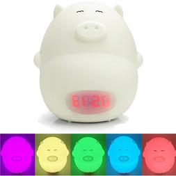 Alarm Clock Night Light Cute Pig Soft LED Multicolor Wake Up