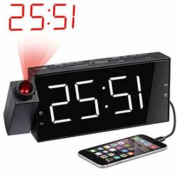 Alarm Clock Projection on Ceiling Wall for Bedroom with USB 