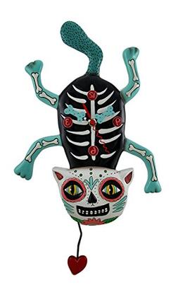 Allen Designs El Gato Cat Bony Sugar Skull Cat Wall Clock wi