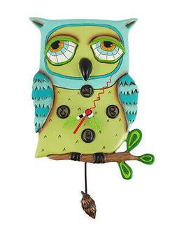 Allen Designs Old Blue Owl Pendulum Wall Clock
