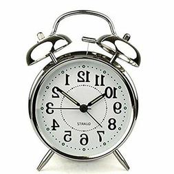 Analog Twin Bell Alarm Clock Quartz Silver Backlight LOUD Wa
