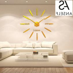 ANSELF DIY Wall Clock Large Watch Decor Stickers Set Mirror 