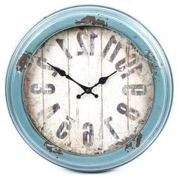Antique Blue Distressed Metal Wall Clock