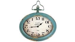Antique Blue Oval Metal Wall Clock with Top Handle