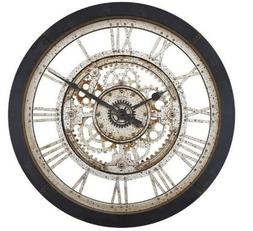 Antique Gear Wall Clock Large Roman Numerals Vintage Black A
