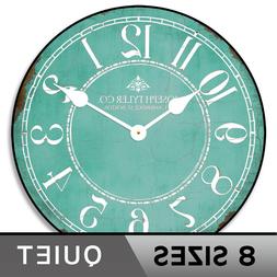 Aqua & White Wall Clock Whisper Quiet Battery Operated  Non 
