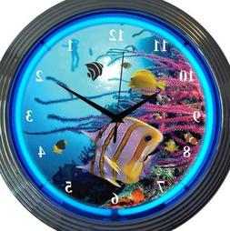 Aquarium Dolphins Neon Clock Pair 15 Inch Set 2 Man Cave Off