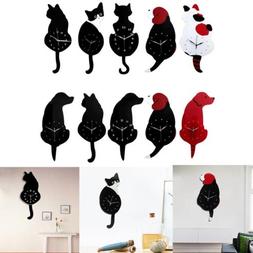 Assorted 3D Dog Cat Wall Clock Tail Wag Swing Pendulum Quart