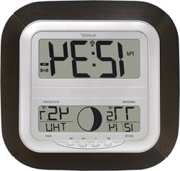 Atomic Digital Wall Clock with Moon Phase and Indoor/Outdoor