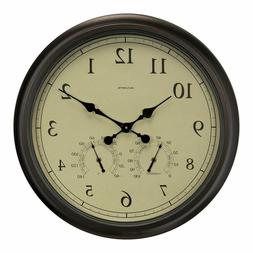 Atomic Weathered Wall Clock Indoor Outdoor Thermometer Hygro