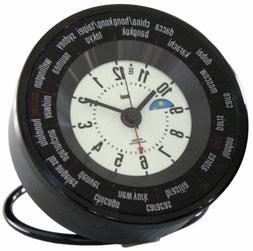 BAI Auto-Align World Trotter Alarm Travel Clock, Black White