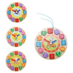 Baby Wooden Clock Toys Puzzle Digital Geometry Cognitive Kid