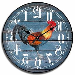Barnwood Blue Rooster Wall Clock, Available in 8 Sizes, Most
