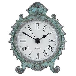 NIKKY HOME Baroque Style Pewter Quartz Round Table Clock wit