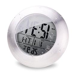 hito 6.8&rdquo;Large Waterproof Bathroom Shower Clock Wall Silve