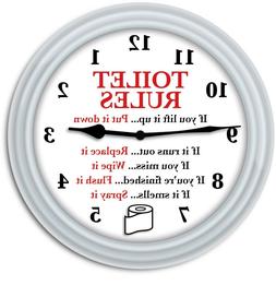 Bathroom Wall Clock - Toilet Rules Toilet Paper Restroom Hum