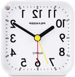 Peakeep Small Battery Operated Analog Travel Alarm Clock Sil