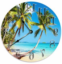 BEACH PALM TREES Clock - Large 10.5" Wall Clock - 2083