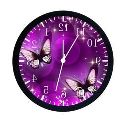 Beautiful Purple Butterfly Black Frame Wall Clock Nice For D