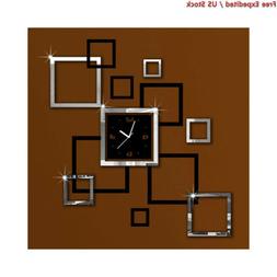 Black and Silver Squares Frames Acrylic Silent Quartz Wall C