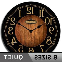 Black & Wood Wall Clock Prime Round Classic Home Decor Non T