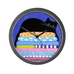 CafePress - Black CAT On Quilts BLUE Art - Unique Decorative