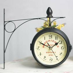 Black Double Sided Wall Mounted Hanging Clock Indoor Outdoor