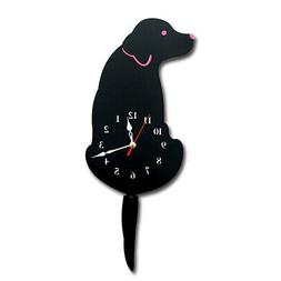 Black Labrador Dog Tail Wagging Clock Cartoon Pet Wall Time 