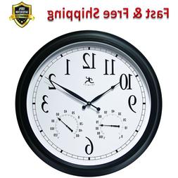 Black Wall Clock 24 inch Round High Torque Movement Large Ar