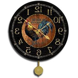 Black & Wood Rooster Pendulum Wall Clock, Available in 5 siz
