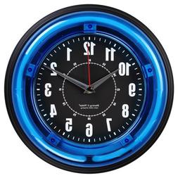 Blue Neon Clock Wall 11" Modern New Home Sterling Noble Offi