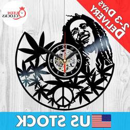 Bob Marley Wall Art Vinyl Record Clock Black Rasta Home Deco
