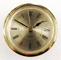 BRAND NEW 2 1/4"   CLOCK MOVEMENT INSERT   GOLD TONE DIAL 15