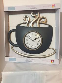 BROWN COFFEE CUP & SAUCER STEAM WALL CLOCK KITCHEN DECOR