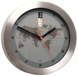 BAI Brushed Aluminum Greenwich Mean Time Wall Clock with Aut