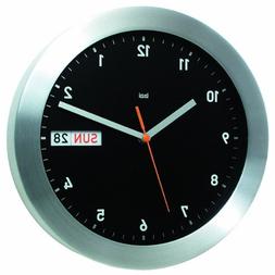 BAI Brushed Aluminum Wall Clock with Automatic Day & Date, B