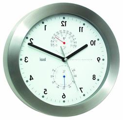 BAI Brushed Aluminum Weather Station Wall Clock, White
