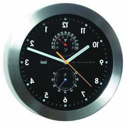 BAI Brushed Aluminum Weather Station Wall Clock, Black