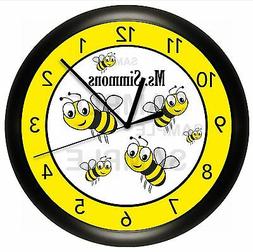 BUMBLE BEES WALL CLOCK PERSONALIZED GIFT CLASSROOM YELLOW BL