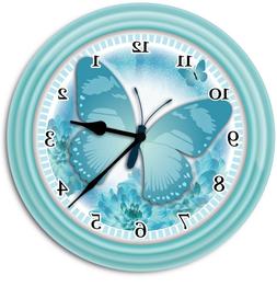Butterfly Wall Clock - Turquoise Blue Kitchen Bedroom Home D