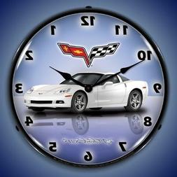 C6 CORVETTE ARCTIC WHITE BACKLIT LED LIGHTED WALL CLOCK MAN 