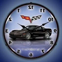 C6 CORVETTE BLACK BACKLIT LED LIGHTED ILLUMINATED WALL CLOCK