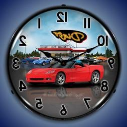 C6 CORVETTE CONVERTIBLE DINER BACKLIT LED LIGHTED WALL CLOCK